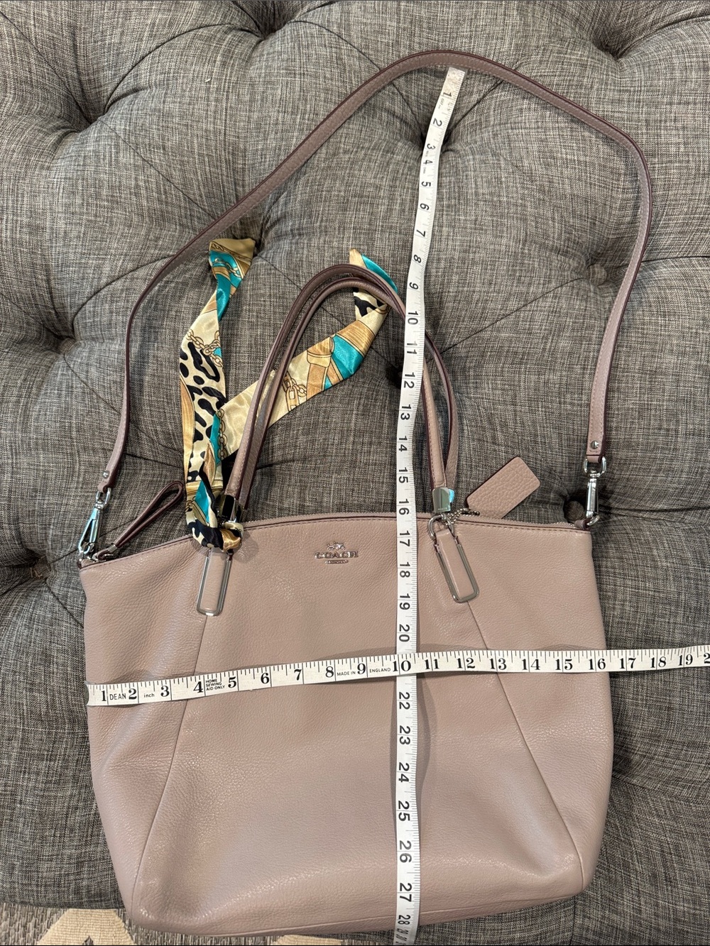 COACH Bag Kelsey Large Taupe Pebbled Leather Satchel Crossbody EUC - Picture 16 of 17